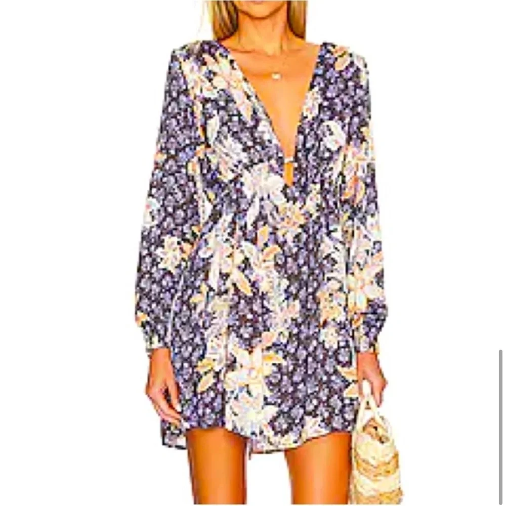 Free People Boho Purple Low Back Mini Dress Flowy Detailed NWT Size XS